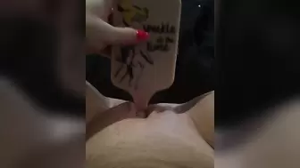 Teenie Mounts her Tight Twat with Hairbrush & Squirts while Family are next Door
