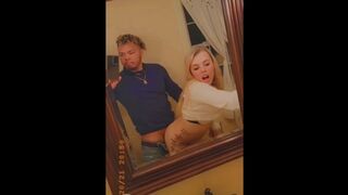 Quick Bathroom Lick and Mirror Fuck at Tiny Teens Parents Family get together