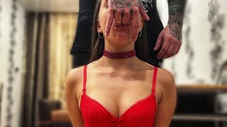 Hard sex with deepthroat, spanking and cream-pie for a beautiful chick with a tattoo