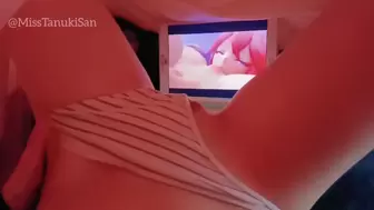 POINT OF VIEW Kawaii Oriental chick touching herself watching lezzie porn anime wet Pink Twat family are home