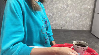 Stepmom drinks coffee with stepson's jizz big cums on taboo bizarre