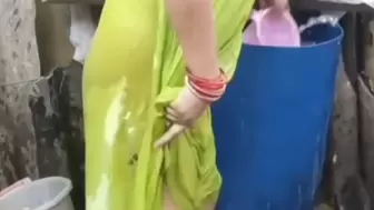 Young water cleaner sexy aunty in village house