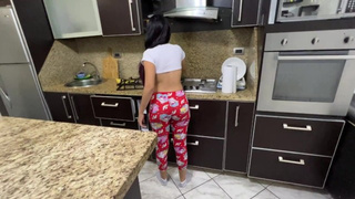 My 18 Year Older Stepdaughter Cooking, What a Yummy View I Love to See Her Large Butt