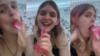 freshly 18 hottie with terrible gag reflex snots + spits all over dildo while watching family lover